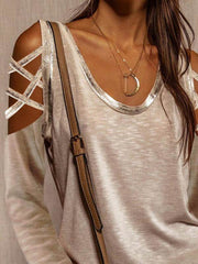 Camisetas lisas especiales con hombros descubiertos y cuello en U para mujer