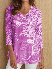 Printed V neck Women casual T-shirts