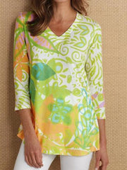 Printed V neck Women casual T-shirts