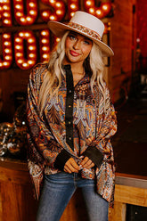 Lovely Time Print Button Down Long Sleeve Top