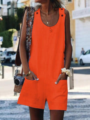 Monos de algodón y lino con botones en los bolsillos, tallas grandes