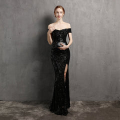 Vestidos con abertura y hombros descubiertos con purpurina Clara para fiesta de graduación