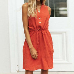 Pure Casual V-Ausschnitt Langarm Verschluss Schnürung Ärmelloses Etuikleid