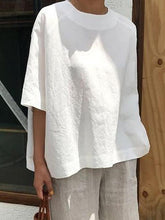 Blusas de lino y algodón lisas, informales y holgadas, de talla grande, para mujer