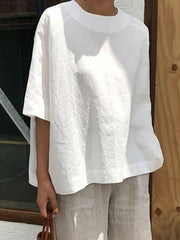 Blusas de lino y algodón lisas, informales y holgadas, de talla grande, para mujer