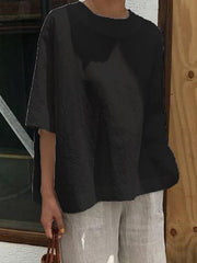 Blusas de lino y algodón lisas, informales y holgadas, de talla grande, para mujer