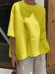 Blusas de lino y algodón lisas, informales y holgadas, de talla grande, para mujer