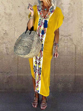 Vestidos largos de manga corta con cuello en V y estampado liso