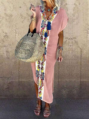 Vestidos largos de manga corta con cuello en V y estampado liso