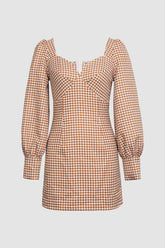Check Print Bust Long Sleeve Mini Dress