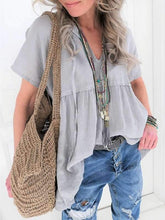 Camiseta lisa de manga corta con cuello en V para mujer de talla grande