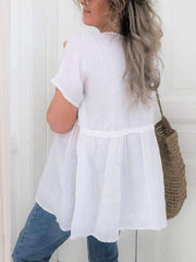 Camiseta lisa de manga corta con cuello en V para mujer de talla grande