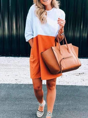 Patchwork Halbarm Lässige Lose Damen Etuikleider