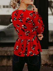 Blusas de mujer con estampado de fajas, escote en V profundo y mangas largas