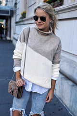 Top de punto de color puro con cuello alto de Graceful Ways