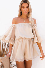 Lovely Disposition Ruffled Off The Shoulder Romper