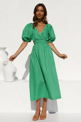 In Love Forever Puff Sleeve Cutout Midi Dress