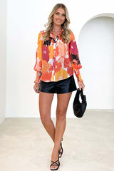 Step It Up Print Button Down Long Sleeve Top