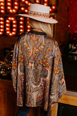 Lovely Time Print Button Down Long Sleeve Top