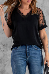 Hello Beautiful Sheer Dot Tulle Short Sleeve Top