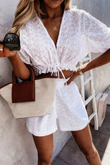 At First Sight Lace Crochet Short Sleeve Suit