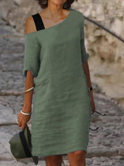 One Off Shoulder Damen schlichtes langes Minikleid Etuikleider