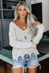 Blusa de punto de manga larga color marfil simplemente increíble