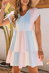Vestido mini de manga corta con rayas color crema de The Way To Love