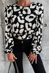 Season To Shine Leopard Backless Long Sleeve Top