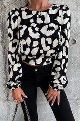 Season To Shine Leopard Backless Long Sleeve Top