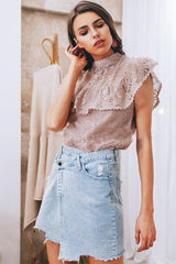 Cass Cream Lace Overlay Short Sleeve Top