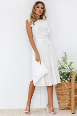 Midikleid aus Spitze mit Schmetterlings-Rüschenärmeln