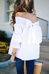 Schulterfreie Bluse mit Schleife