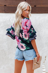 Top de manga corta con estampado bohemio de caída libre