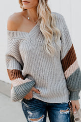 Suéter de punto a rayas con cuello en V It's Chilly Out