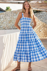 Dance With Me Plaid Print Babydoll Maxi Dress