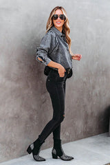 Top de manga larga con botones de mezclilla Let's Go Westward