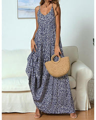 Vestido de tirantes Maxi vestido largo sin mangas estampado rojo intenso azul marino SML XL