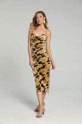 Midikleid aus Samt mit Blumenmuster