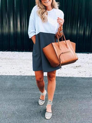 Patchwork Halbarm Lässige Lose Damen Etuikleider