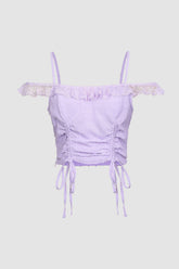 Lace Detail Drawstring Ruched Front Cami Top