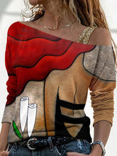 Camisetas casuales estampadas con un hombro impar