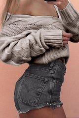 Suéter holgado casual de manga larga con cuello en V liso