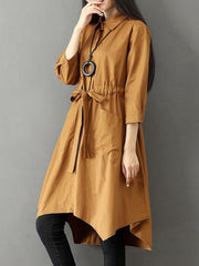 Parka Women Coat Long Warm Lapel Big Pockets With Belt