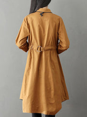 Parka Women Coat Long Warm Lapel Big Pockets With Belt