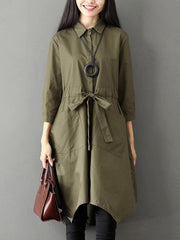 Parka Women Coat Long Warm Lapel Big Pockets With Belt