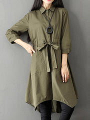 Parka Women Coat Long Warm Lapel Big Pockets With Belt