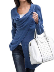 Poncho Cotton Irregular Single Button Autumn Loose Knitted Cardigans
