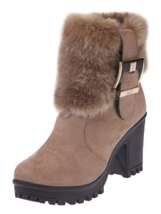 Botas casuales de ante sintético con tacón alto y tacón de aguja liso