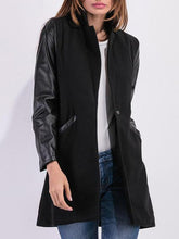 PU Leather Sleeves Woolen Jacket Coat Outwear